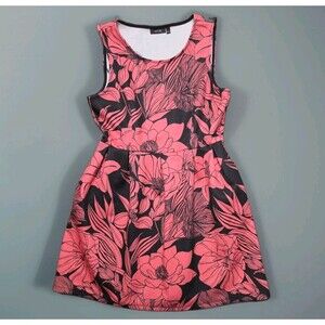 Apt. 9 Fit & Flare Dress Womens Large Salmon Black Sleeveless Pockets Party Work